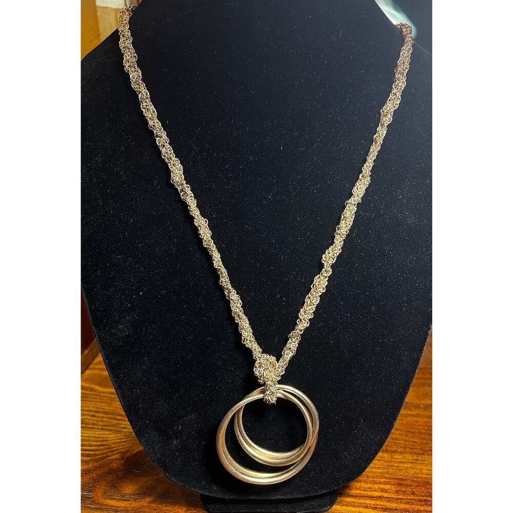 Kenneth Cole New York necklace Gold tone multi ring pendant long length signed